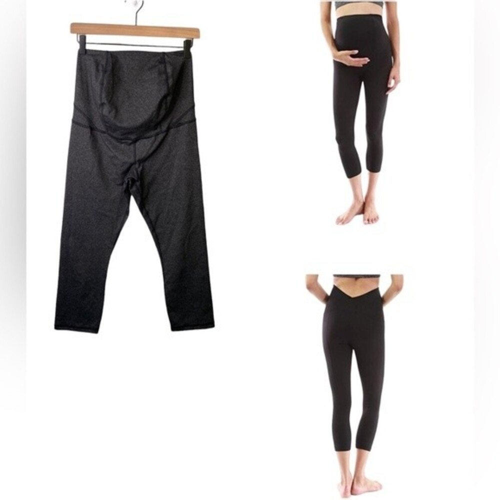 PattyBoutik Charcoal Gray Over Belly Maternity Cropped Yoga Leggings Athleisure